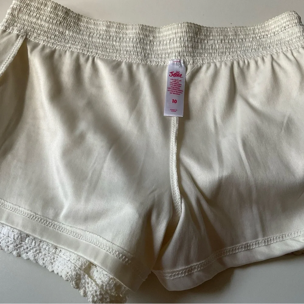 JUSTICE Lace Shorts Pockets Lining Elastic Waist Creamy White Girls Size 10